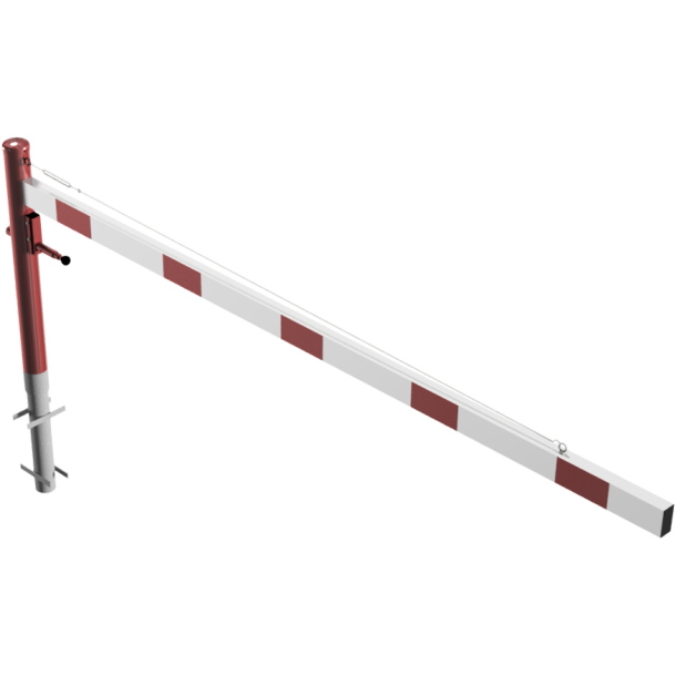 Swing barrier | with pull rope reinforcement | for casting in concrete, hot-dip galvanized and white coated with red reflecting stripes | Barrier arm length: 3000 mm | for padlock